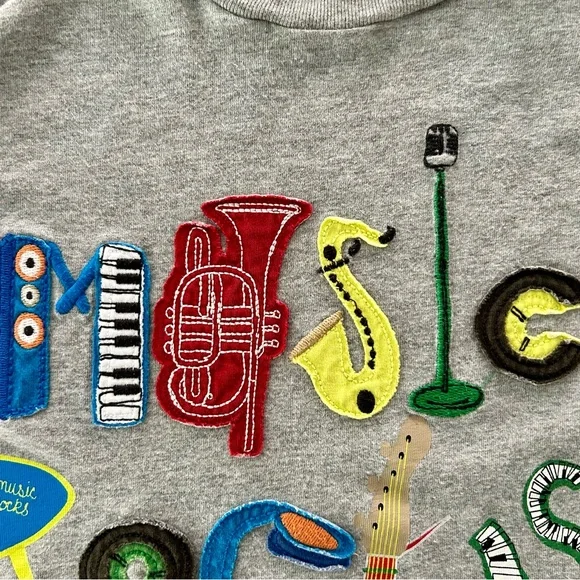 Mini Boden 5-6Y, Appliqué Logo, Grey, Red, Blue, Green Music Rocks T-Shirt, Tee - Picture 6 of 7